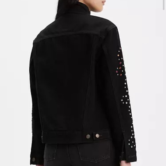 SALE Levi’s Trucker Ex Boyfriend Crystal Studded Black Wash Jean Jacket - Picture 7 of 13